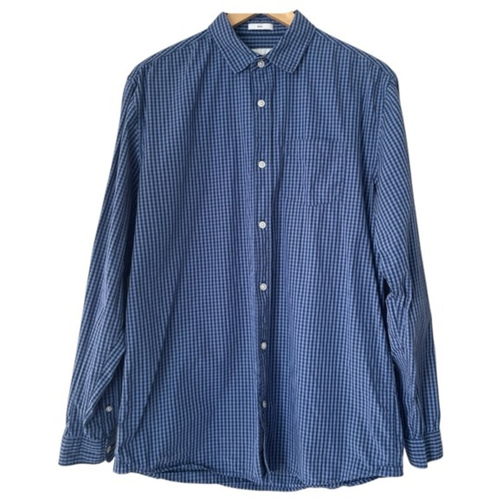 FRANK & OAK Stanley Blue Checkered Button Up Shirt Organic Cotton Size L